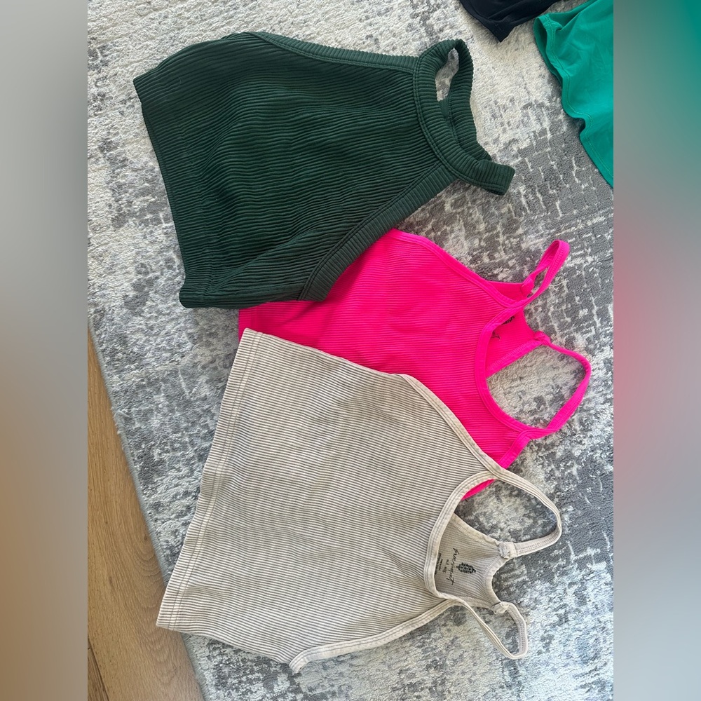 3 ..Pink and beige are Free People size M/L the forest green is aerie size S